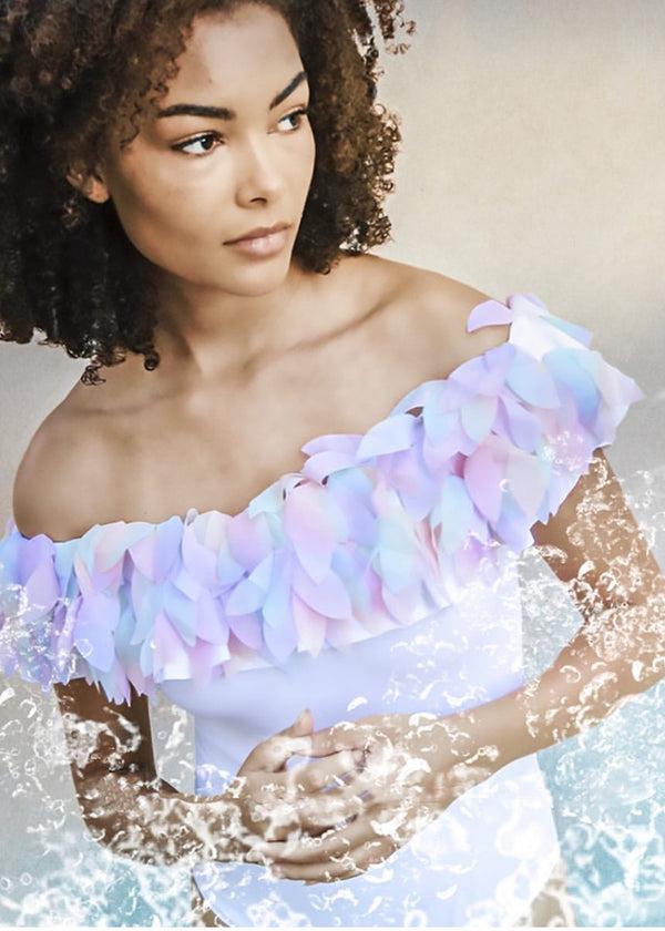 stella cove Womens White Draped Swimsuit with Petals