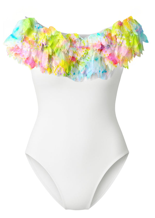 stella cove Womens White Swimsuit with Citrus Petals