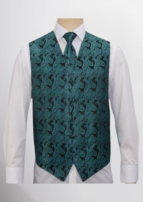 step n style Men's Microfiber Paisley Vest (Deep Teal)