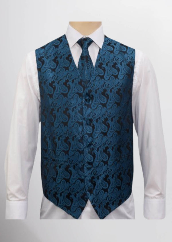 step n style Men's Microfiber Paisley Vest (Oceanic Blue)