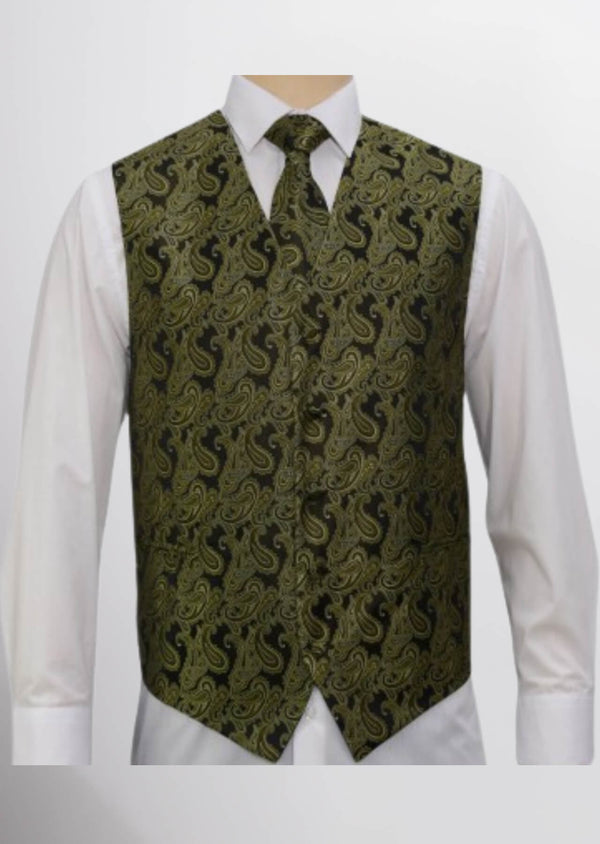 step n style Men's Microfiber Paisley Vest (Olive Earth)