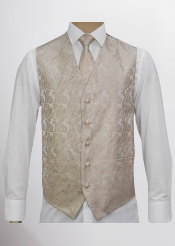step n style Men's Microfiber Paisley Vest (Stone Beige)
