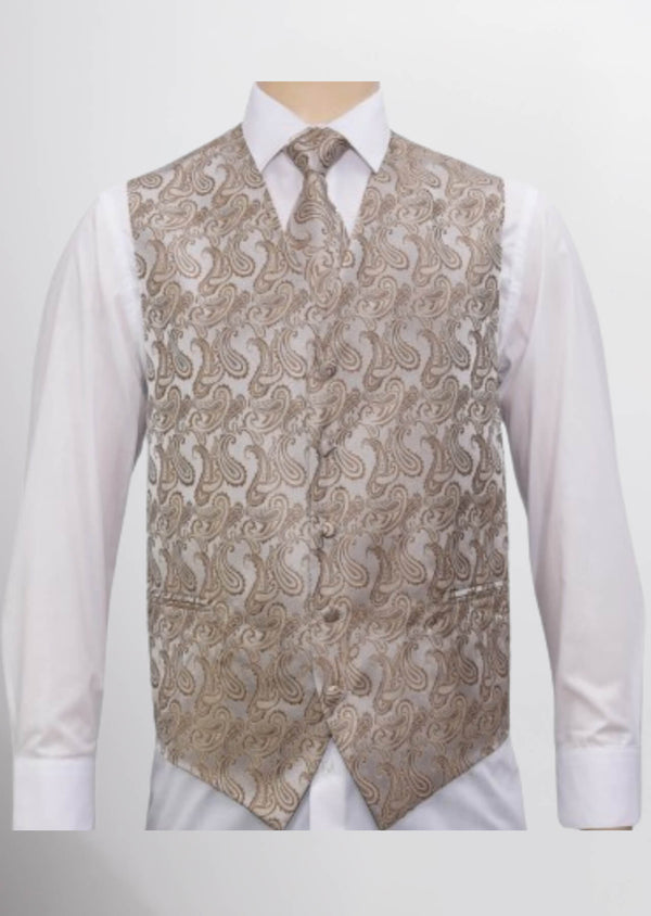 step n style Men's Microfiber Paisley Vest (Taupe Sand)