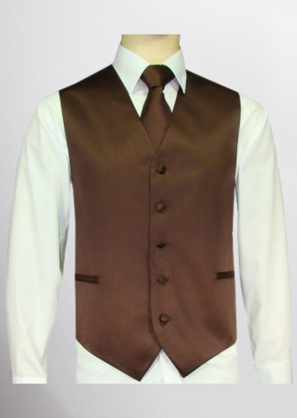 step n style Men's Satin Solid Vest (Chocolate Brown)