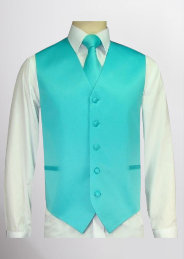 step n style Men's Satin Solid Vest (Aqua)