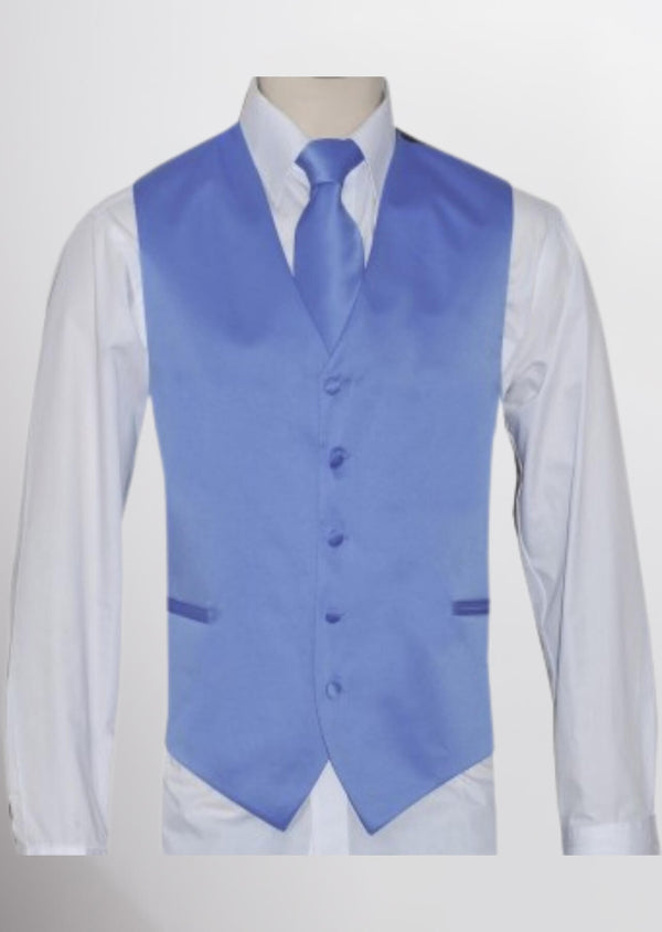 step n style Men's Satin Solid Vest (Baby Blue)