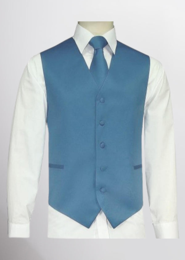 step n style Men's Satin Solid Vest (Carolina Blue)