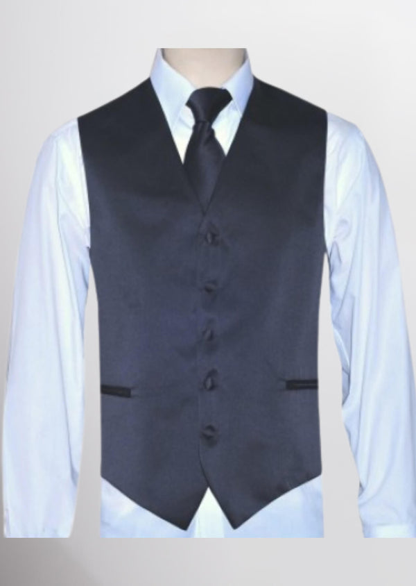 step n style Men's Satin Solid Vest (Charcoal)