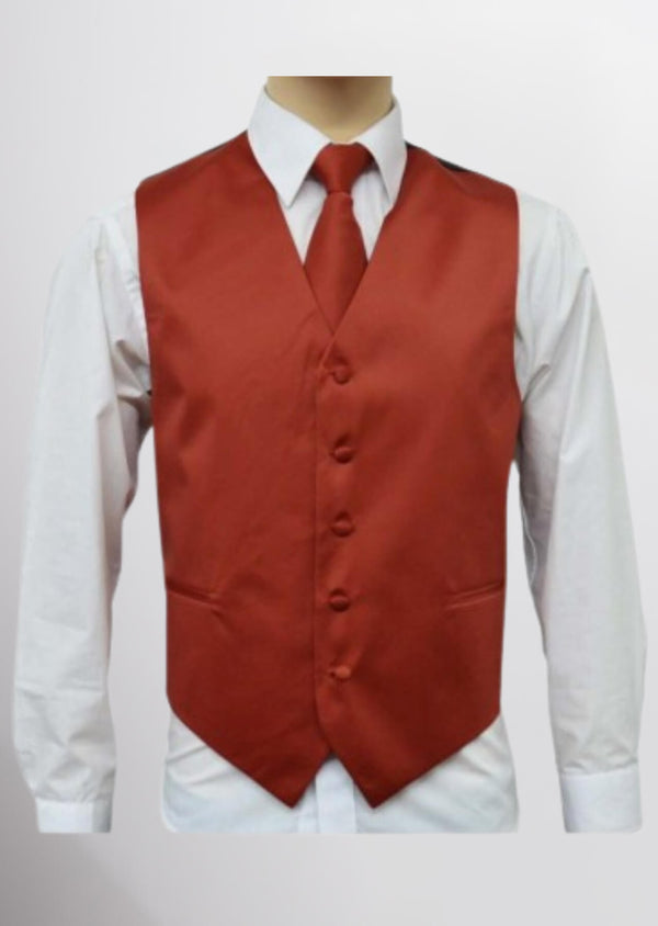 step n style Men's Satin Solid Vest (Cinnamon)