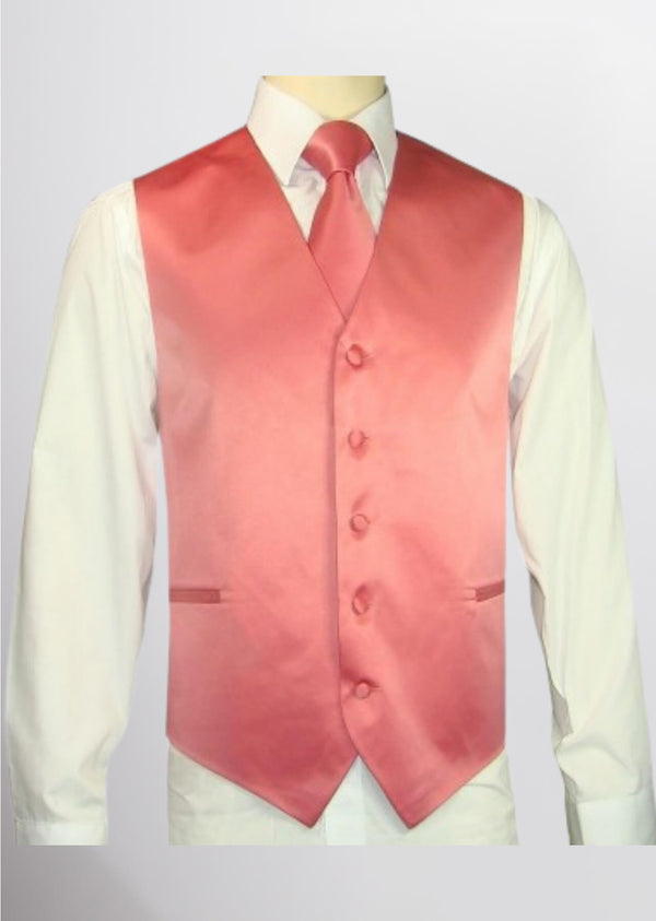 step n style Men's Satin Solid Vest (Coral)