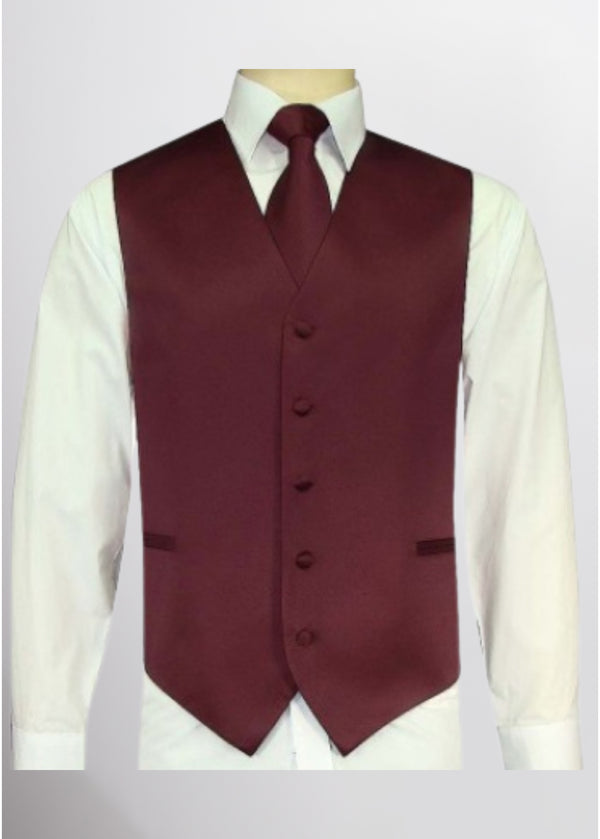 step n style Men's Satin Solid Vest (Dark Burgundy)