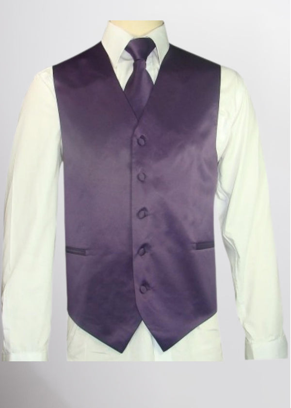 step n style Men's Satin Solid Vest (Deep Purple)