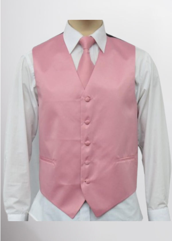 step n style Men's Satin Solid Vest (Dusty Rose)