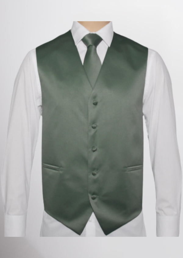 step n style Men's Satin Solid Vest (Dusty Sage)