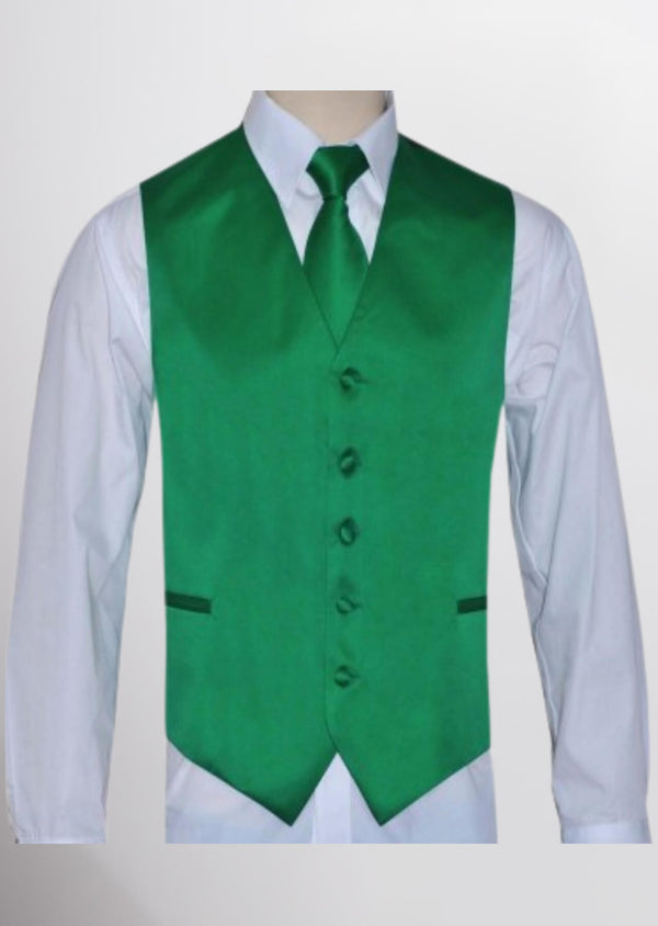 step n style Men's Satin Solid Vest (Emerald Green)