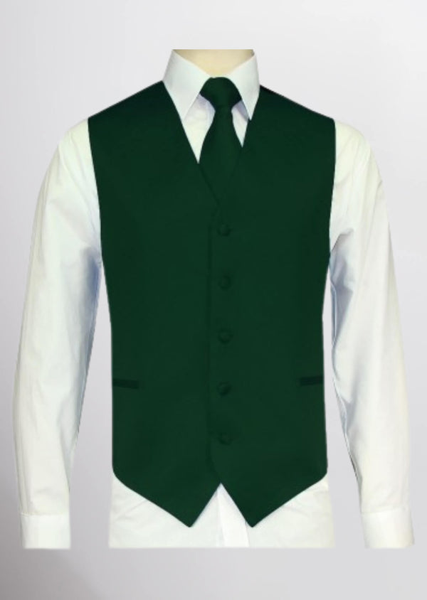 step n style Men's Satin Solid Vest (Forest Green)