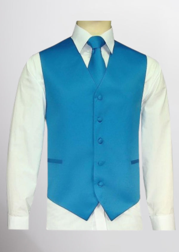 step n style Men's Satin Solid Vest (French Blue)