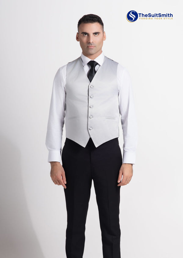 Step N Style Men's Satin Solid Vest (Grey)