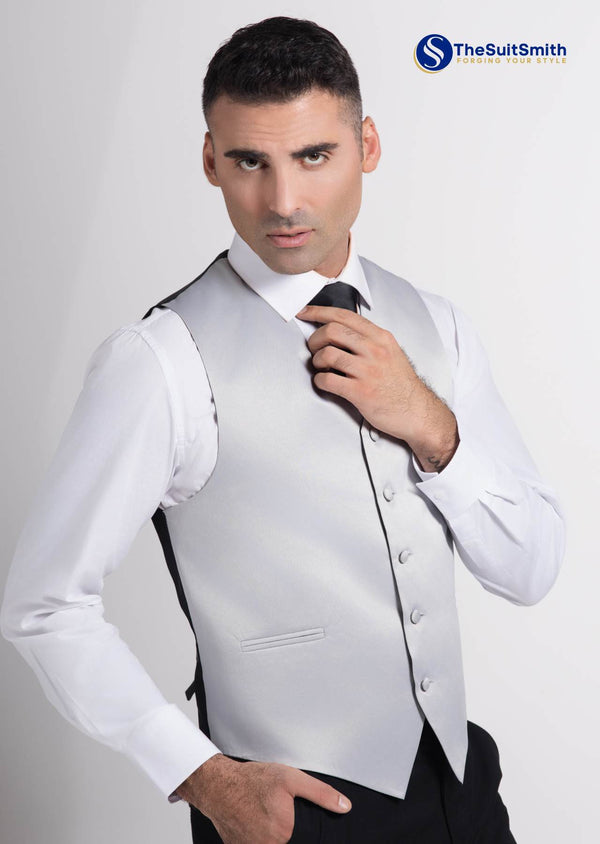 Step N Style Men's Satin Solid Vest (Grey)