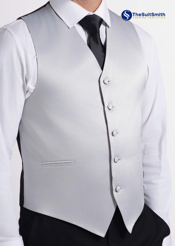 Step N Style Men's Satin Solid Vest (Grey)