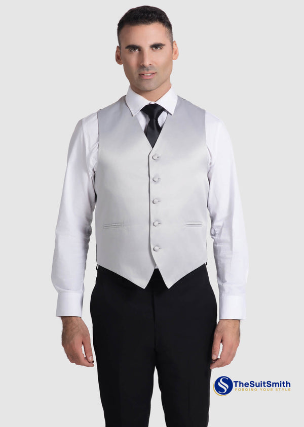 step n style Men's Satin Solid Vest (Grey)