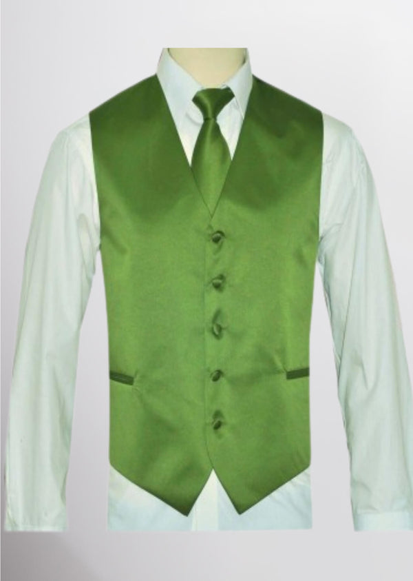 step n style Men's Satin Solid Vest (Kiwi Green)
