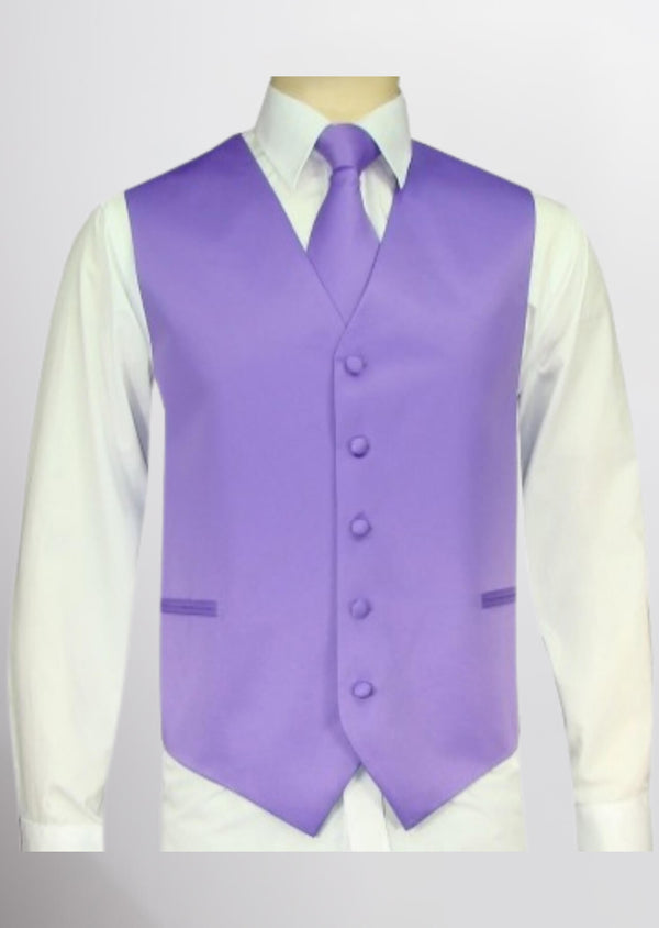step n style Men's Satin Solid Vest (Lavender)