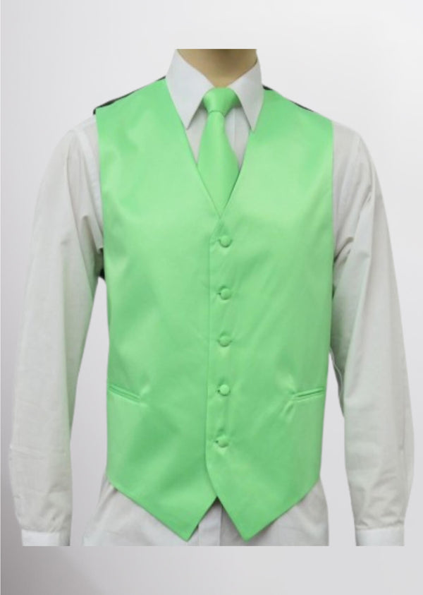 step n style Men's Satin Solid Vest (Lettuce Green)
