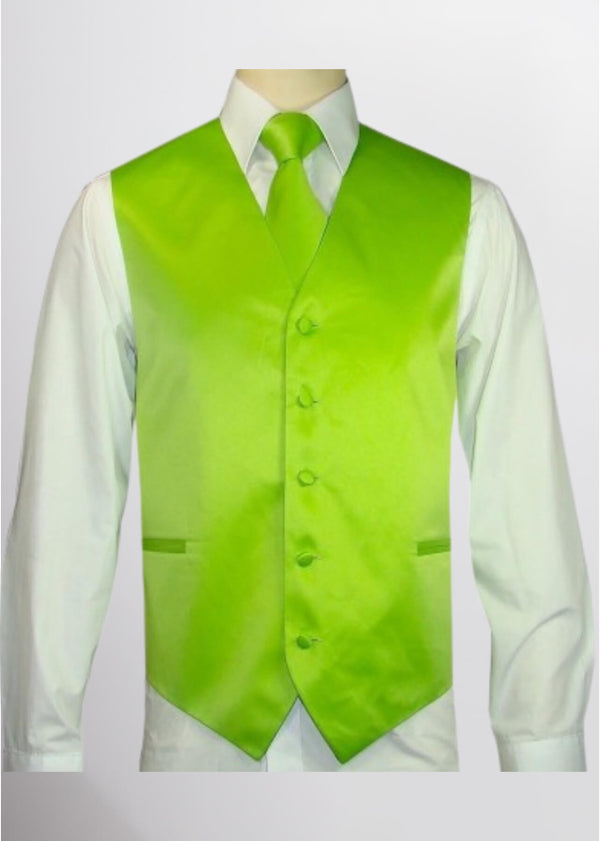 step n style Men's Satin Solid Vest (Lime Green)