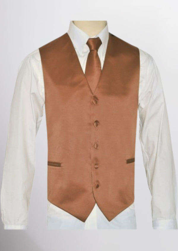 step n style Men's Satin Solid Vest (Medium Brown)