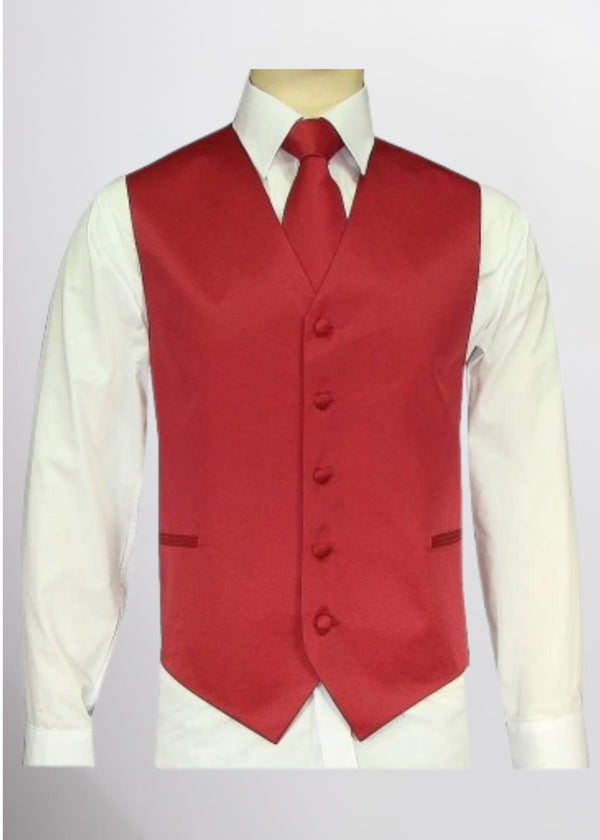 step n style Men's Satin Solid Vest (Medium Red)