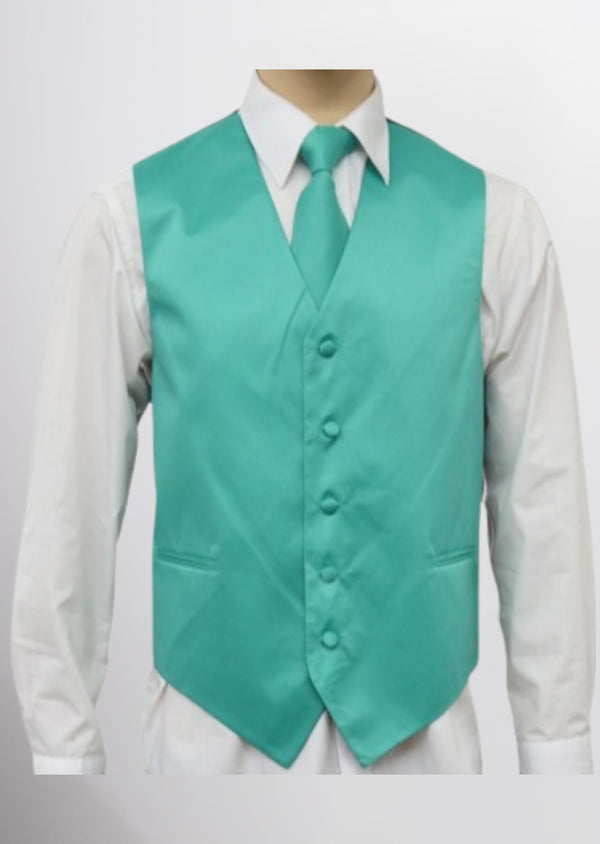 step n style Men's Satin Solid Vest (Mermaid Green)