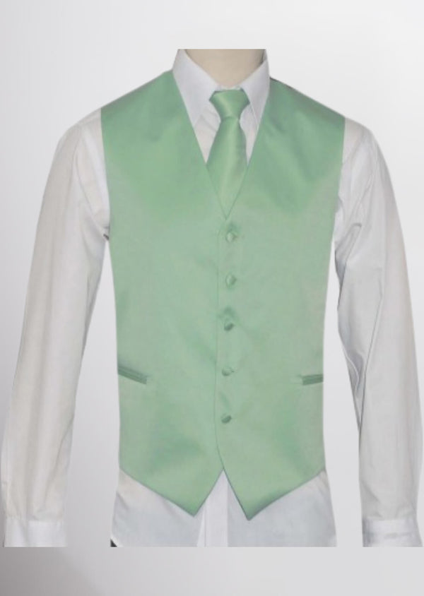step n style Men's Satin Solid Vest (Mint Green)