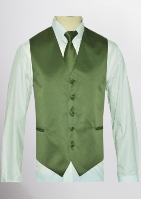 step n style Men's Satin Solid Vest (Olive Green)