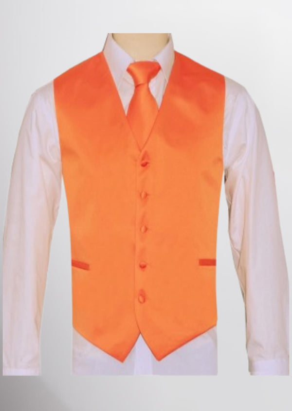 step n style Men's Satin Solid Vest (Orange)