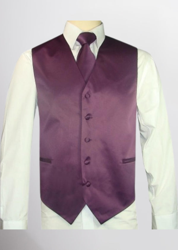 step n style Men's Satin Solid Vest (Plum)
