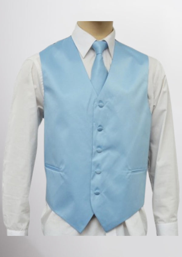step n style Men's Satin Solid Vest (Powder Blue)