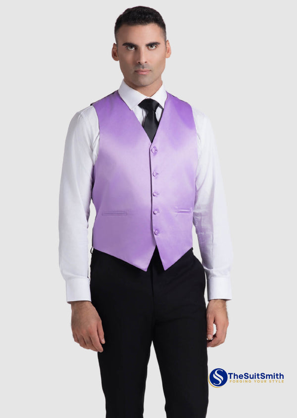 step n style Men's Satin Solid Vest (Purple)