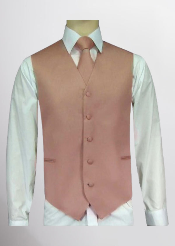 step n style Men's Satin Solid Vest (Rose Gold)