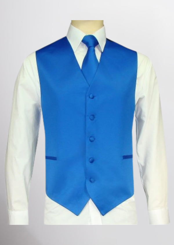 step n style Men's Satin Solid Vest (Royal Blue)