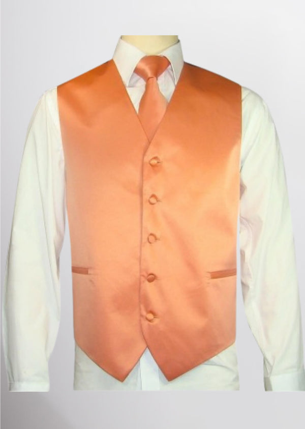 step n style Men's Satin Solid Vest (Salmon Orange)