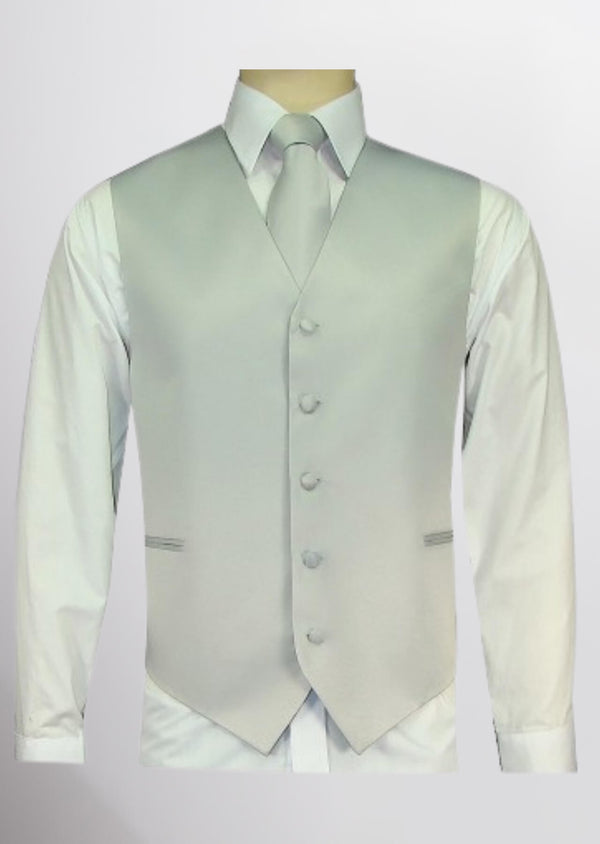 step n style Men's Satin Solid Vest (Silver)