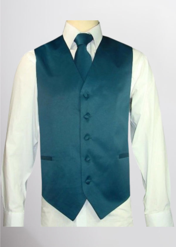step n style Men's Satin Solid Vest (Teal)