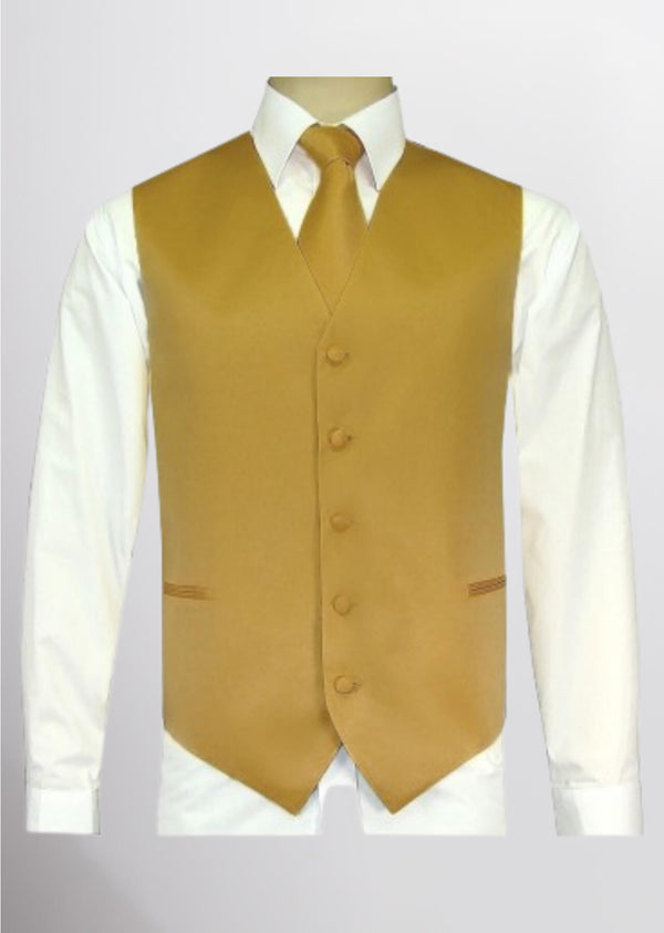 step n style Men's Satin Solid Vest (True Gold)