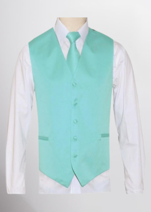step n style Men's Satin Solid Vest (Turquoise)