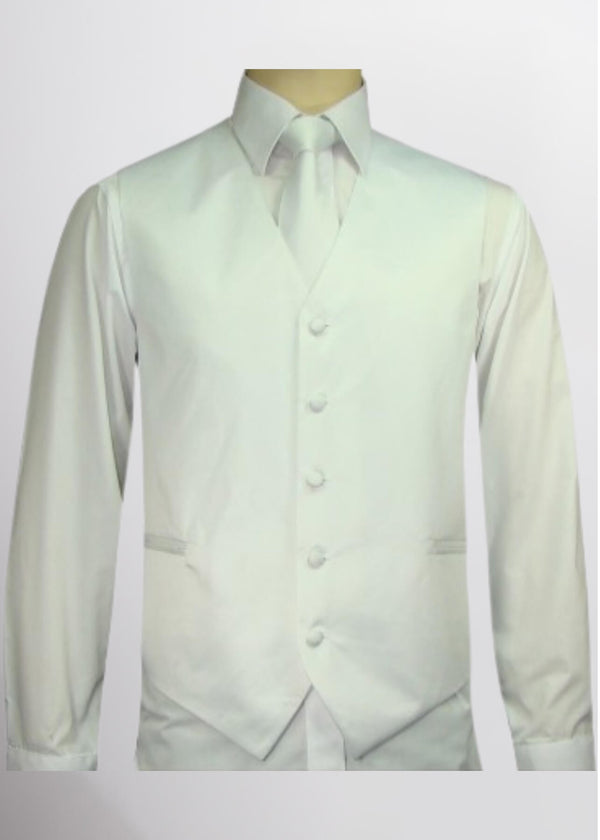 step n style Men's Satin Solid Vest (white)