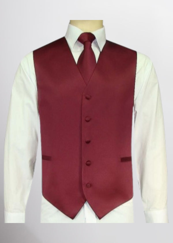 step n style Men's Satin Solid Vest (Wine Burgundy)