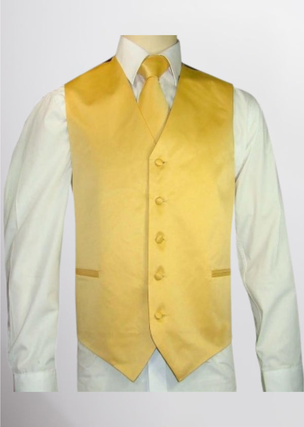 step n style Men's Satin Solid Vest (Yellow Gold)