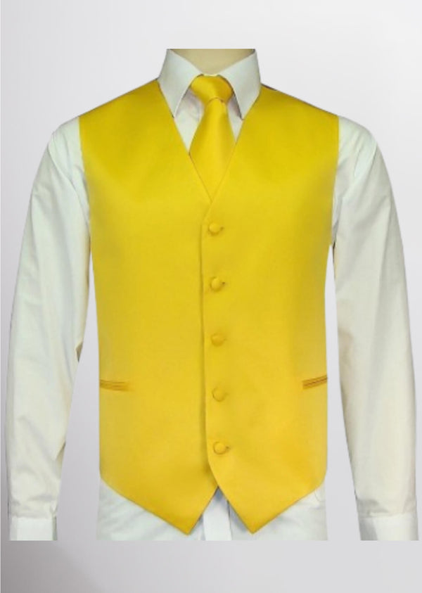 step n style Men's Satin Solid Vest (Yellow)