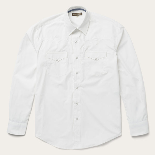 stetson Classic Solid Snap Poplin Shirt In Optic White